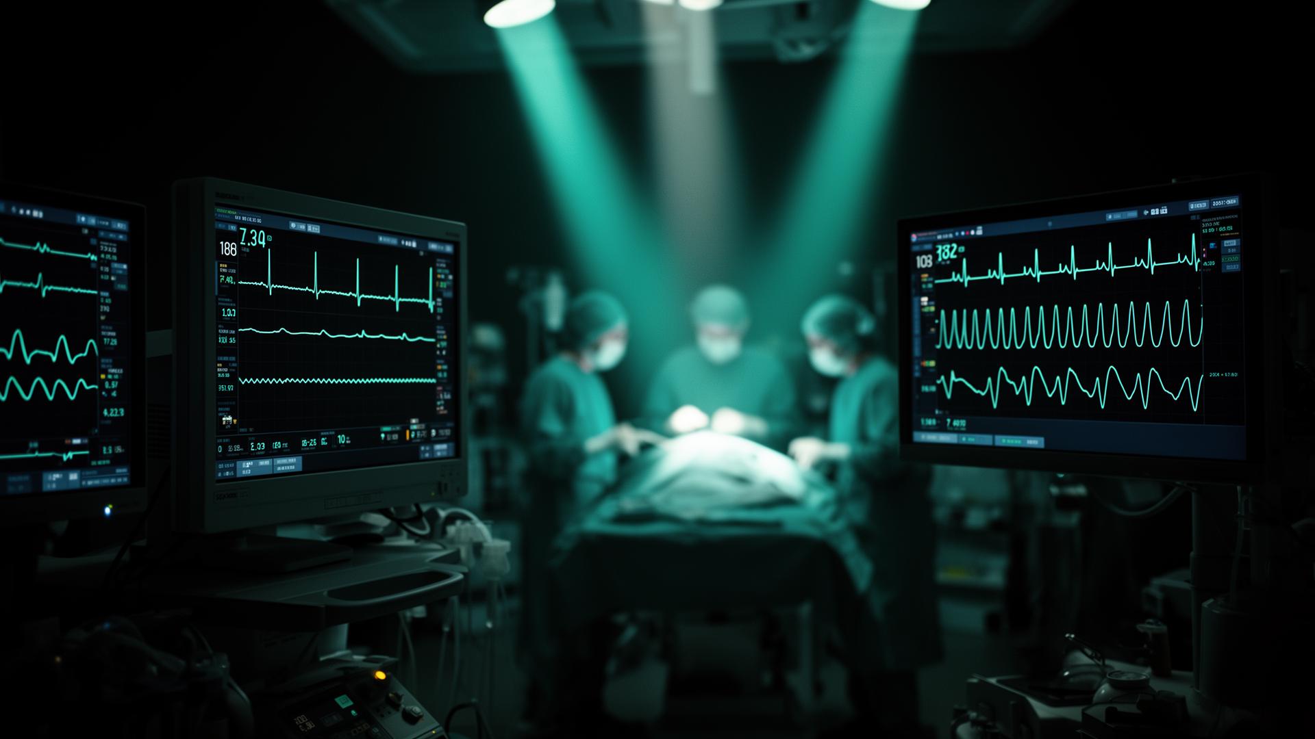 Operating room with vital sign monitors