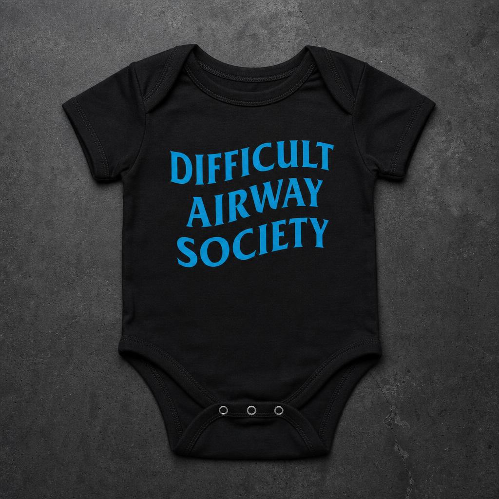 "Difficult Airway Society" Baby Onesie — Cyan